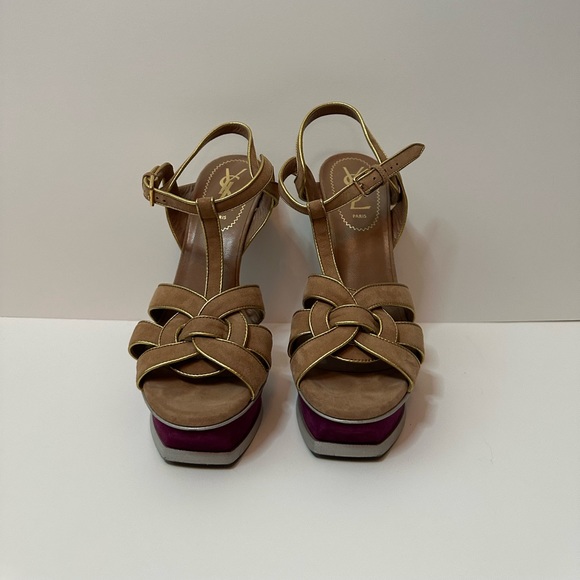 YSL Suede Tribute Platform Sandals Size 37 - Picture 2 of 9